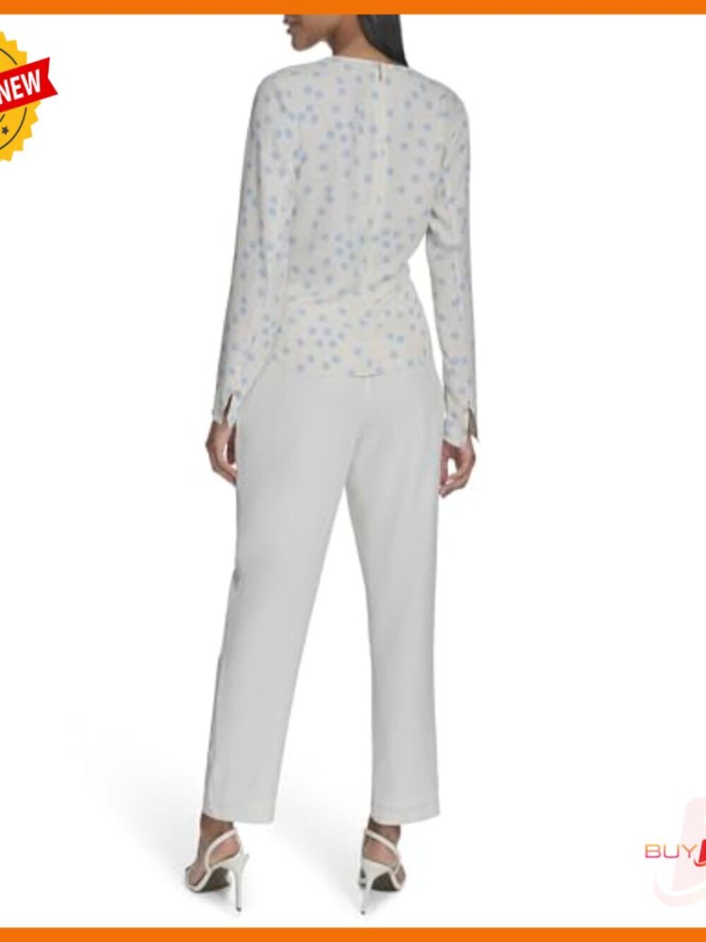 Long Sleeve Wrap Blouse with Hardware, Polka Dot Pattern, Regular Fit - Picture 4 of 6